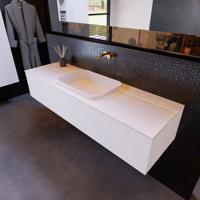 Badkamermeubelset Mondiaz Erin 150 cm met 1 Lade met RIDGE Wastafel Midden Talc Zonder Kraangaten Greeploos Mat Carrara - thumbnail