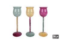 Theelichth Aya geel/paars/groen a3 glas 9x9x27 cm - thumbnail