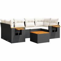 7-delige Loungeset met kussens poly rattan zwart - thumbnail