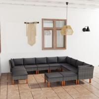 12-delige Loungeset met kussens poly rattan grijs - thumbnail