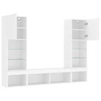 5-delige Tv-wandmeubelset met LED-verlichting bewerkt hout wit - thumbnail