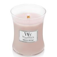 WoodWick Geurkaars Medium Vanilla & Sea Salt - 11 cm / ø 10 cm - Geurkaars in Glas - Houten Lont - thumbnail