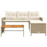Tuinbank met tafel en kussens L-vormig poly rattan beige - thumbnail