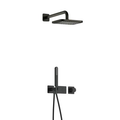 Hotbath Gal - Inbouw Regendoucheset - Geborsteld Gunmetal PVD - Thermostatisch - Wandarm 35 cm - Hoofddouche 220 mm - Staafhanddouche