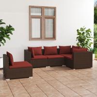 5-delige Loungeset met kussens poly rattan bruin - thumbnail