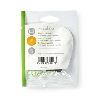 USB-Adapter | USB 2.0 | USB Type-A | USB Type-C Female | Vernikkeld | Recht | Metaal | Zwart | Envelop