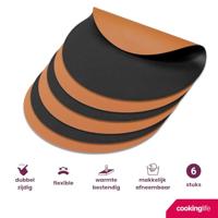 Cookinglife Placemats - Dubbelzijdig - Vegan leer - Cognac / Zwart ø 38 cm - 6 Stuks - thumbnail