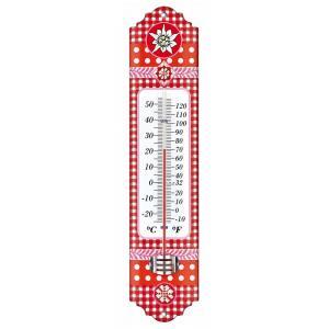 Metalen thermometer Alpen 29 cm rood voor gebruik binnen en buiten