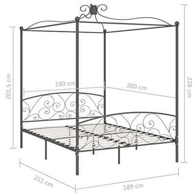 Hemelbedframe metaal grijs 180x200 cm