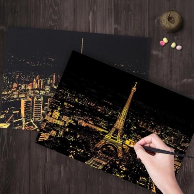 Bright City DIY tekening Picture wandschildering kraskaart gouden nacht weergave verf Arts papier handgeschilderde huisdecoratie creatieve hand gemaak