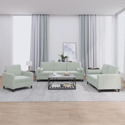 3-delige Loungeset met kussens fluweel lichtgrijs