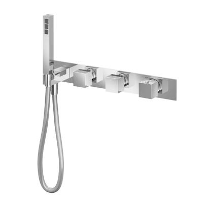 Badkraan Hotbath Bloke Inbouw Thermostatisch Vierkant Geborsteld Nikkel 3 Greeps met Handdoucheset Badkraan Hotbath Bloke Inbouw Thermostatisch Vierkant Geborsteld Nikkel 3 Greeps met Handdoucheset