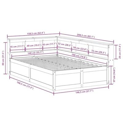 Bed met boekenkast zonder matras grenenhout wasbruin 140x190 cm