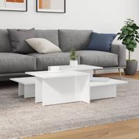 Salontafels 2 st bewerkt hout hoogglans wit - thumbnail