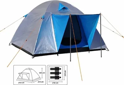 Premium Koepeltent Grijs/Blauw - 3 Persoons