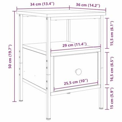 Nachtkastje Zwart eiken 34 x 36 x 50 cm Gelaagd hout en metaal