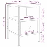Nachtkastje Zwart eiken 34 x 36 x 50 cm Gelaagd hout en metaal - thumbnail