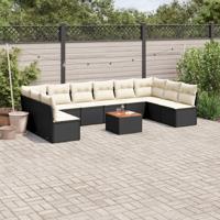 11-delige Loungeset met kussens poly rattan zwart - thumbnail