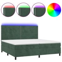 Boxspring met matras en LED fluweel donkergroen 200x200 cm - thumbnail