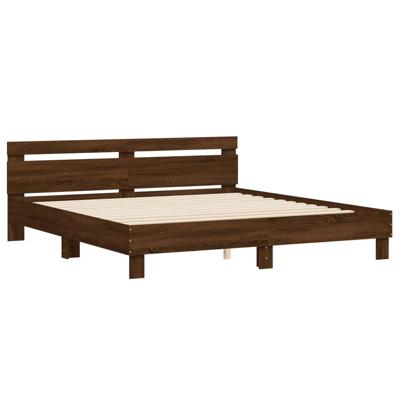 Bedframe met hoofdeinde bewerkt hout bruineikenkleur 160x200 cm - thumbnail