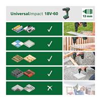 Bosch Home and Garden UniversalImpact 18V-60 06039D7101 Accu-klopboor/schroefmachine 18 V 2.0 Ah Li-ion Incl. accu, Incl. lader - thumbnail