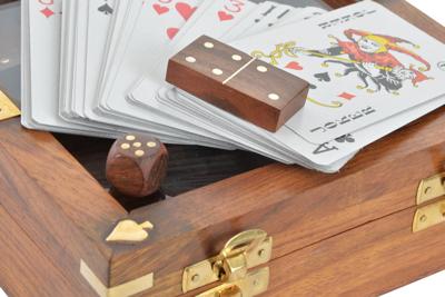 Houten spel DKD Home Decor Sheesham Bruin Gouden 17 x 17 x 5,5 cm 4 Onderdelen