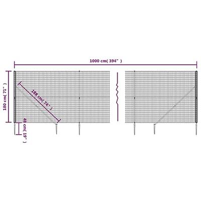 VidaXL Draadgaashek met grondankers 1,8x10 m antracietkleurig