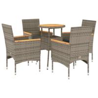 5-delige Loungeset met kussens poly rattan en acaciahout grijs - thumbnail