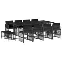 13-delige Tuinset met kussens poly rattan zwart - thumbnail