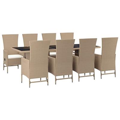 9-delige Tuinset met kussens poly rattan beige