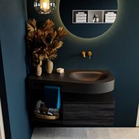 MONDIAZ RIVA 100cm badmeubel onderkast / planchet kleur Antracite met 1 lade. Wastafel DULCET rechts 0 kraangaten kleur Urban. - thumbnail