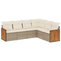 7-delige Loungeset met kussens poly rattan beige - thumbnail
