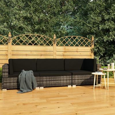 3-delige Loungeset met kussens poly rattan grijs 3-delige Loungeset met kussens poly rattan grijs