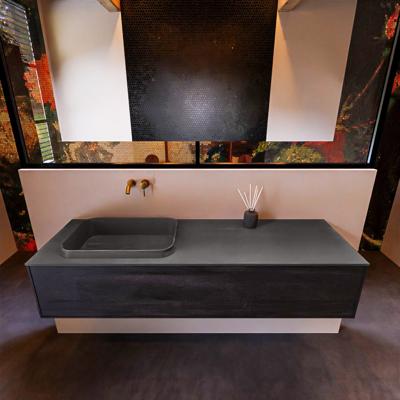 Badkamermeubelset Mondiaz Erin 150 cm met 1 Lade met RIDGE Wastafel Links Dark grey Zonder Kraangaten Greeploos Mat Dark Brown Badkamermeubelset Mondiaz Erin 150 cm met 1 Lade met RIDGE Wastafel Links Dark grey Zonder Kraangaten Greeploos Mat Dark Brown