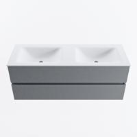 MONDIAZ VICA 130cm badmeubel onderkast Plata 2 lades. Wastafel CLOUD dubbel zonder kraangat, kleur Talc. - thumbnail