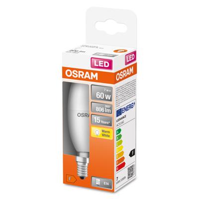 OSRAM HOMELIGHTING 4058075428546 LED-lamp Energielabel F (A - G) E14 Kaars 7 W = 60 W Warmwit (Ø x h) 39 mm x 115 mm 1 stuk(s)