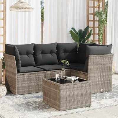 4-delige Loungeset met kussens poly rattan lichtgrijs - thumbnail