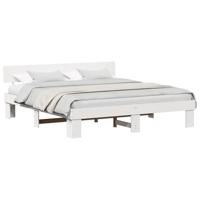 Bedframe met hoofdeinde Wit 180 x 200 cm Massief grenenhout - thumbnail