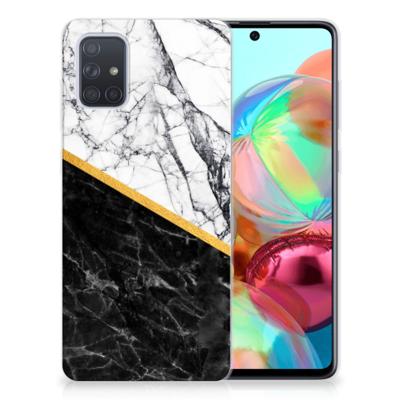 Samsung Galaxy A71 | TPU | Siliconen hoesje | Marmer Wit Zwart - Origineel Cadeau Man