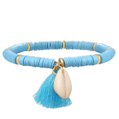 Enkelband Platte Kralen Schelp & Kwastje - Blauw