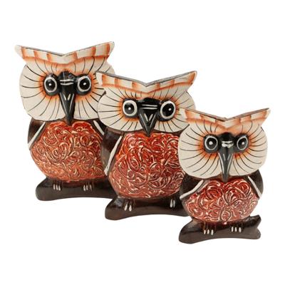 Set van 3 Uilen - Rozenstruik Patroon (15 / 12 / 10 cm)