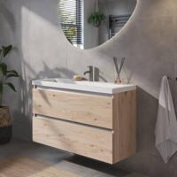 Saqu Gaia ondiep badmeubel incl. glans witte wastafel 100x40x64cm naturel eiken - aluminium greeplijst - thumbnail