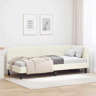Hoekbedframe met hoofdeinde Crme 80 x 200 cm Fluweel Hoekbedframe met hoofdeinde Crme 80 x 200 cm Fluweel