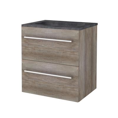 Badmeubelset BWS Salt 60x46cm Met Grepen 2 Lades Met Wastafel Hardsteen Scotch Oak