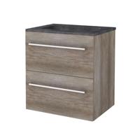 Badmeubelset BWS Salt 60x46cm Met Grepen 2 Lades Met Wastafel Hardsteen Scotch Oak - thumbnail