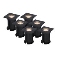 Set van 6 Ramsay LED Grondspots vierkant - Dimbaar - GU10 - 2700K warm wit - 4 Watt 345 lumen - Tuinspot - Zwart - IP67 waterdicht - Overrijdbaar voor de Oprit, Tuin en Terras - thumbnail