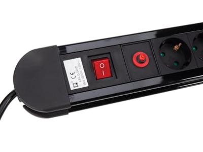 Perel contactdoos met 4 stopcontacten, schakelaar en overspanningsbeveiliging, zwart, voor Nederland - thumbnail