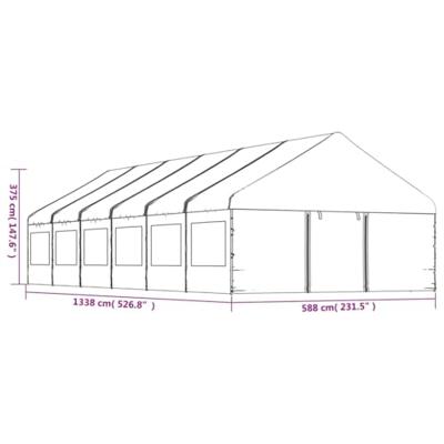 Prieel met dak 13,38x5,88x3,75 m polyetheen wit