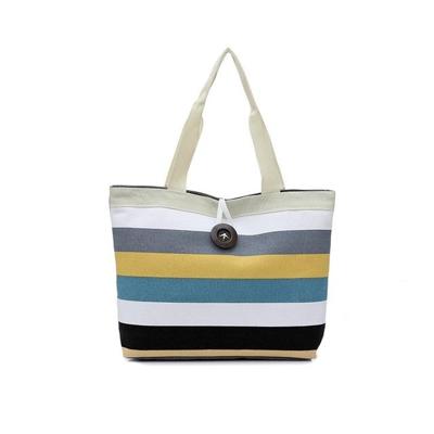 3 stuks kleur canvas Stripe contrast kleur schoudertas casual trend grote capaciteit handtas groen boodschappentas (wit)