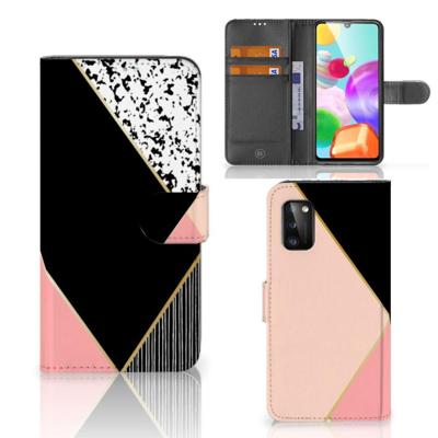 Samsung Galaxy A41 | Book Case | Zwart Roze Vormen | Portemonnee hoesje
